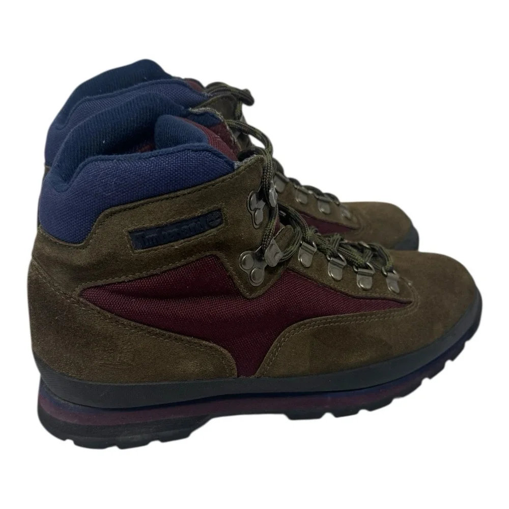Vintage 🔥90's 🤑Timberland 🚨Euro Hiker Suede Boots Brown Maroon‎ Blue Snow 8